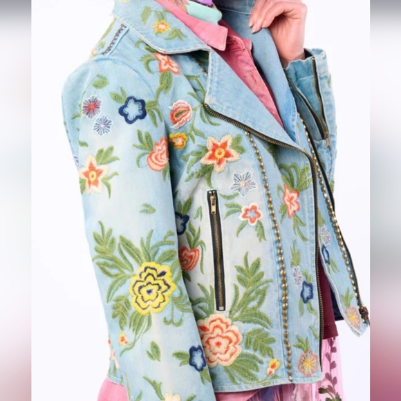 ARATTA Floral Embroidered Denim Jacket. The LUCINDA. MSRP $262 NWT - Picture 3 of 12